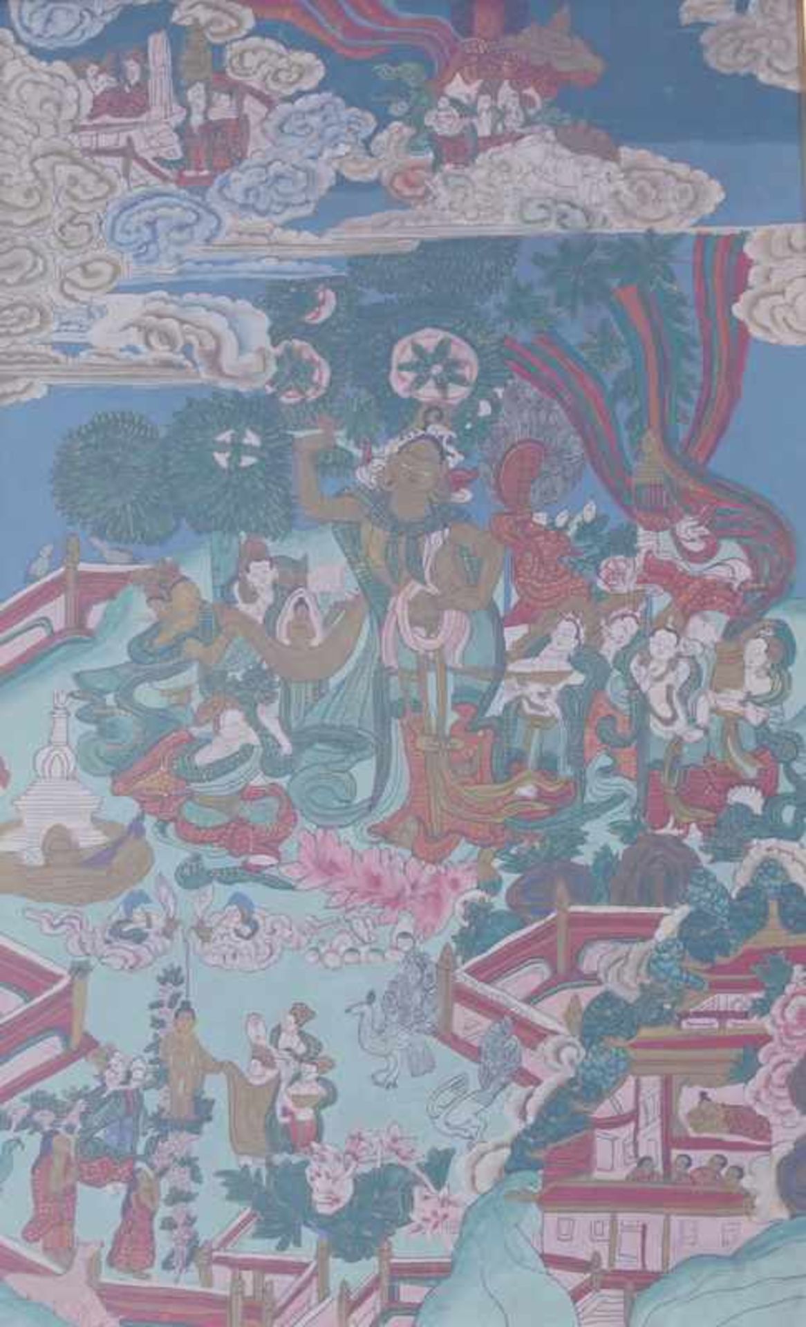 2 Tangka mit den Emanationen des Buddha Gauthama Filigrane ältere Darstellung, Kaseinfarbe auf - Image 2 of 2
