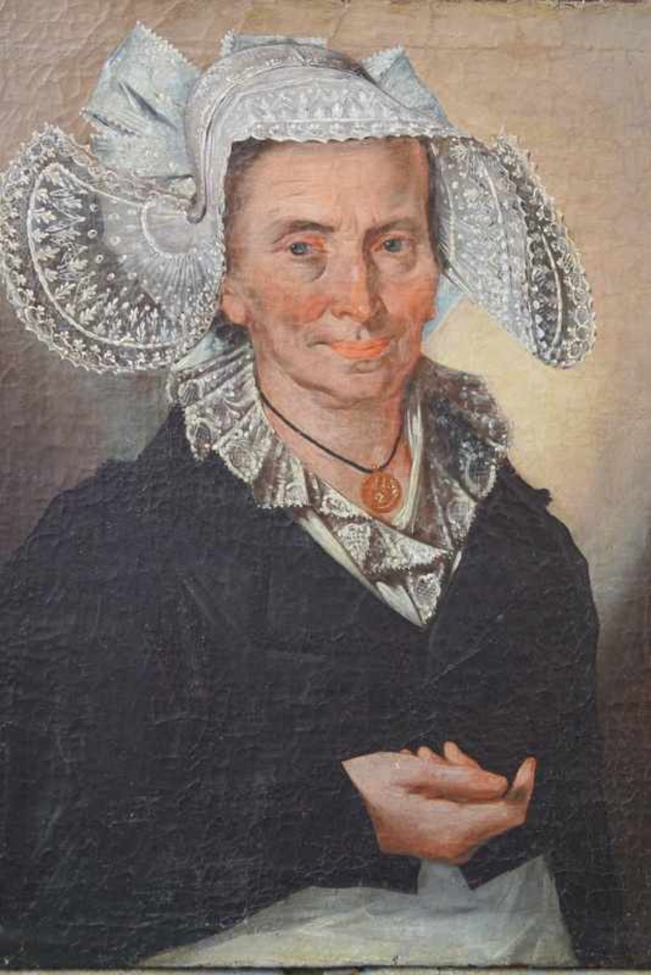 Porträt einer alten Dame in friesischer Tracht, 18.Jhd. Öl auf Leinwand, ausdrucksstarkes Porträt