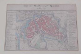 "Plan der Residenzstadt Hannover im Jahr 1834" Kupferstich altcoloriert, leicht stockfleckig, 45cm x