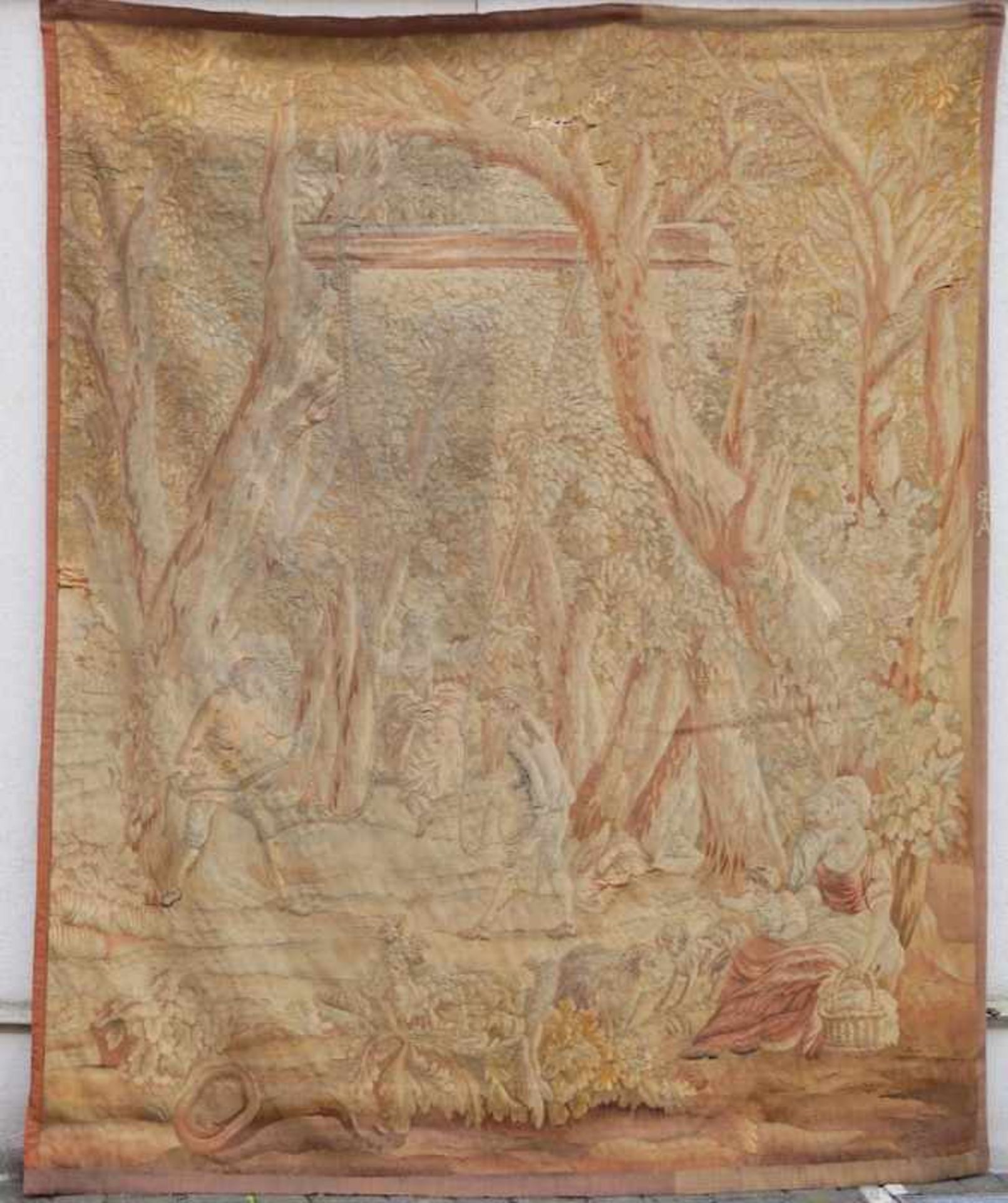 Gobelin, Aubusson, Ende 18. Jhd. Wolle mit Naturfarben, Darstellung einer Waldszene mit - Image 2 of 6