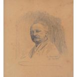 Kleesattel, Josef (1852 Köln - 1926 Düsseldorf): Selbstportrait Bleistiftzeichnung, Schulterstück im