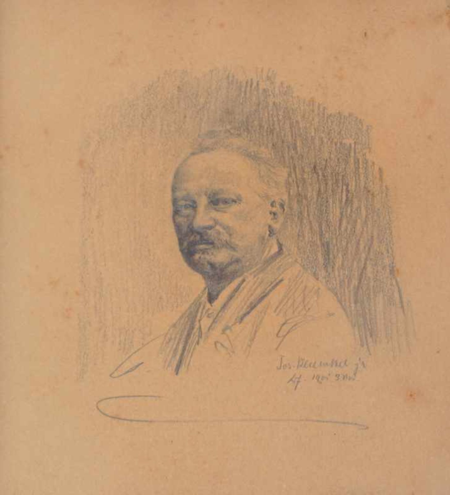 Kleesattel, Josef (1852 Köln - 1926 Düsseldorf): Selbstportrait Bleistiftzeichnung, Schulterstück im