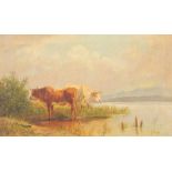 Frank -Colon, Eugen (zugeschr.): Trinkende Kühe an einem bayrischen See Öl auf Leinwand, links unten