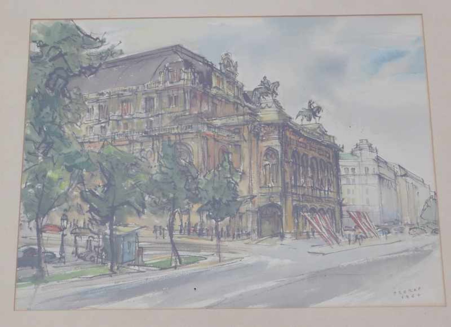 Prokop, Josef (1889-1969): Ansicht der Wiener Staatsoper, dat. 1960 Aquarell auf Bütten, unten