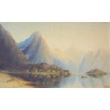 Therese Fuchs (1849-1898): Fjordlandschaft Mit Booten und Häusern vor Gebirgspanorama, Öl auf LW,