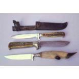 3 Jagdmesser1x Rehwappen, Solingen, mit Rehfuss-Griff, unbenutzt, 1x C. Jul. Herbertz Solingen mit