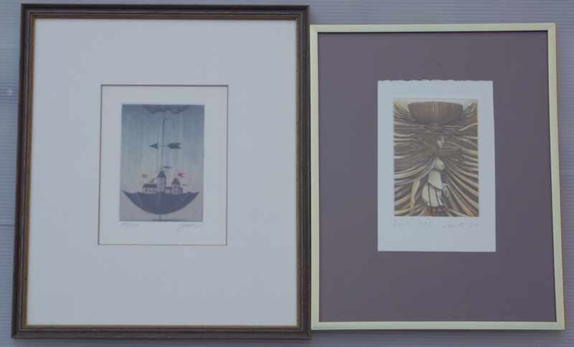 Alois Janak (*1924): Häuser in RegenschirmFarbradierung, Auflage 119/200, signiert unten rechts, - Image 2 of 2