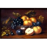 niederl.Maler des 20.Jhd.: Kleines Stilleben mit Äpfeln und TraubenÖl auf Holzpaneel, unten rechts