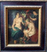 Kopie nach Rubens, mögl. Die Drei Grazienzwei weibliche Aktdarstellungen und eine bekleidete Dame