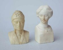 2 kleine Alabaster-Büsten, Dante und junges MädchenHöhe der Dante-Büste 12cm, Mädchenbüste 13cm (