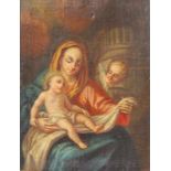 Madonna mit Kind, Italien, 18.Jhd.Öl auf grober Leinwand auf Holz kaschiert, Rest. Rissbildung,