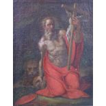 Italienischer Meister 17. JH: Heiliger Daniel mit Kreuz in der LöwengrubeÖl auf Leinwand,