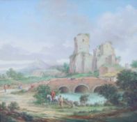 Löger, Carl (1896 - 1978): Ruinen-RomanikÖl auf Leinwand, Blick auf eine Ruine, Bauernhaus, Brücke
