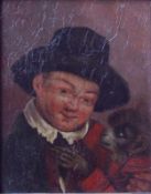 Niederländische Schule: Portrait eines Zwergwüchsigen mit seinem Affen, 18. Jhd.Öl auf Holz,
