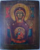 Maria Muttergottes vom Zeichen "Znamenie" Russland 19. Jhd.Kasein auf Leinwand auf Holz,