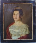 Biedermeier DamenportraitÖl auf Leinwand, Biedermeier-Halbportrait einer feinen Dame dem