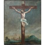 deutscher Maler des 18.Jhd.: Corpus Christi am KreuzÖl auf Leinwand, die Malschicht krakeelliert,
