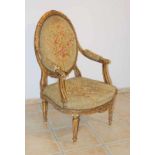 Großer Sessel im Stil des Louis Seize, Aubousson-Bezüge, Frankreich, 19.Jhd.Holz geschnitzt und