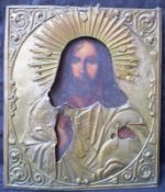 Christus Pantokrator Russsland 19. JH.Kasein auf Laubholz, westlicher Malstil (etwas Verschmutzt)
