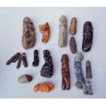 Sammlung von 14 PhallusskulpturenDiv. Materialien wie Jadeit, Holz, Granit, Stein, Buchsbaum, Horn