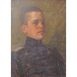 Porträt eines jungen Soldaten,1. WKÖl auf Karton, Bruststück eines jungen Soldaten in Uniform,