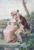 Lonza, Antonio (1846 Triest - 1918 ebenda): Liebespaar auf einer Gartenbank, um 1870Öl auf Leinwand,