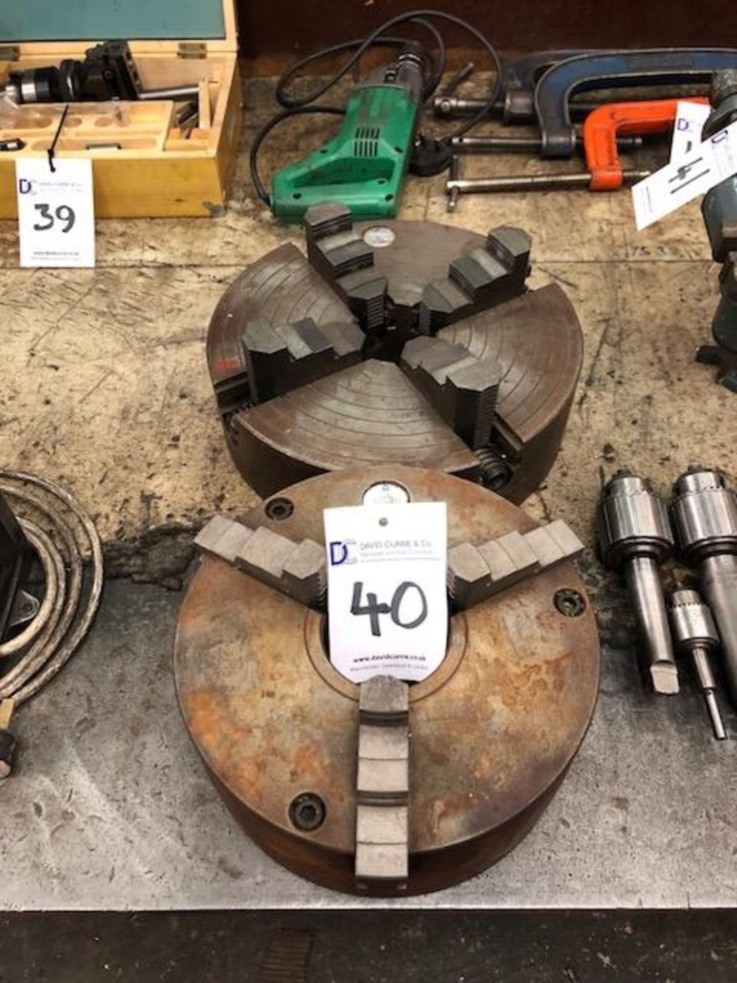 COLCHESTER 10" three jaw chuck and COLCHESTER 12" four jaw chuck