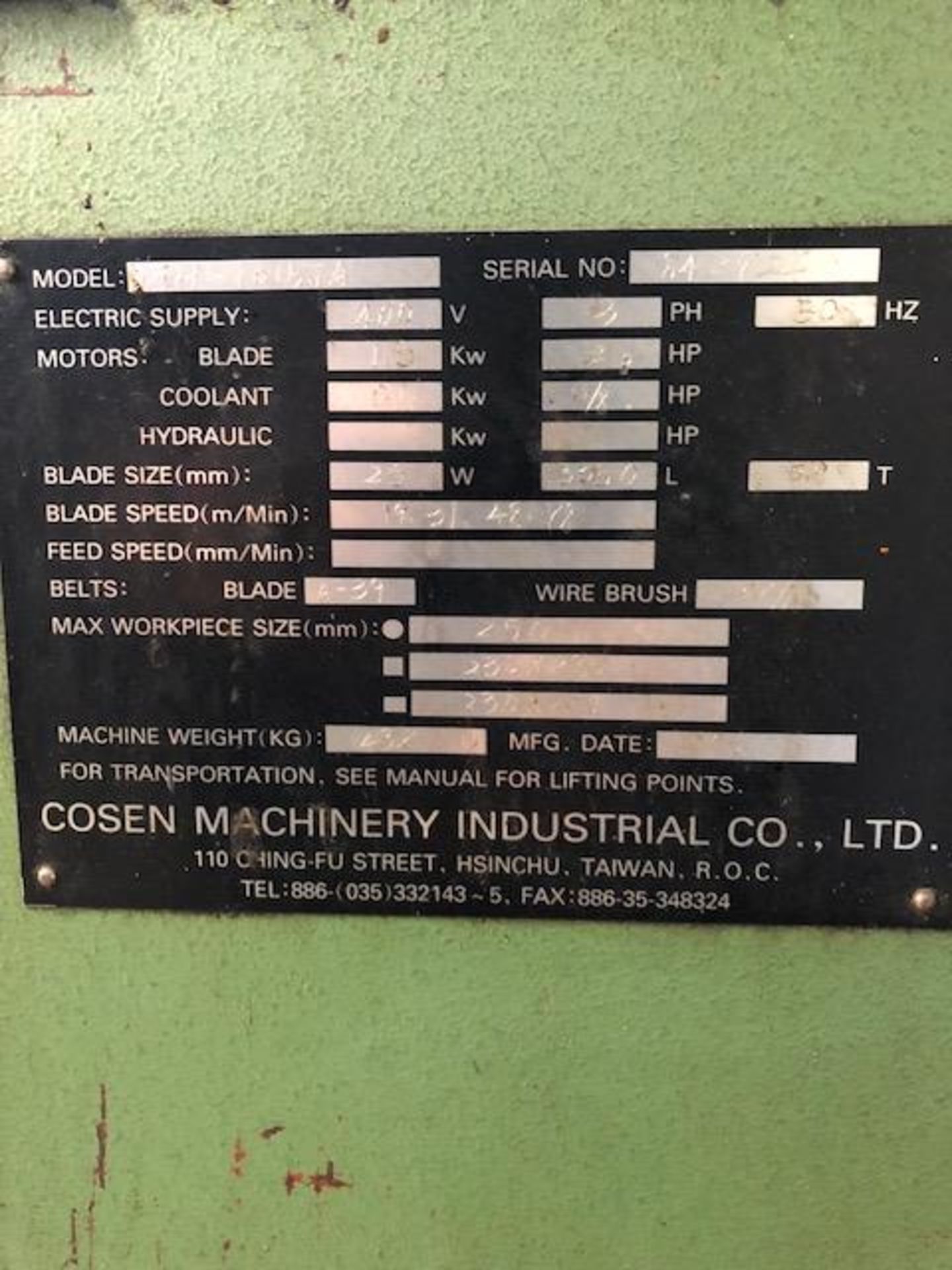 ADDISON Model MH - 1016JA 250mm capacity horizontal power bandsaw s/n: 842724, Year: 1996 - Image 2 of 2