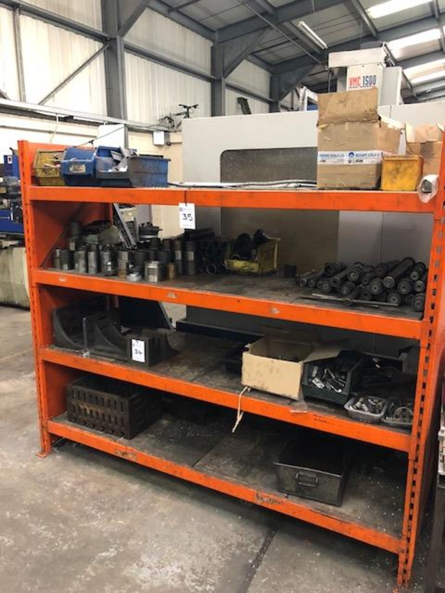 Four tier boltless steel rack and remaining contents (excludes those items in Lot 34 above)