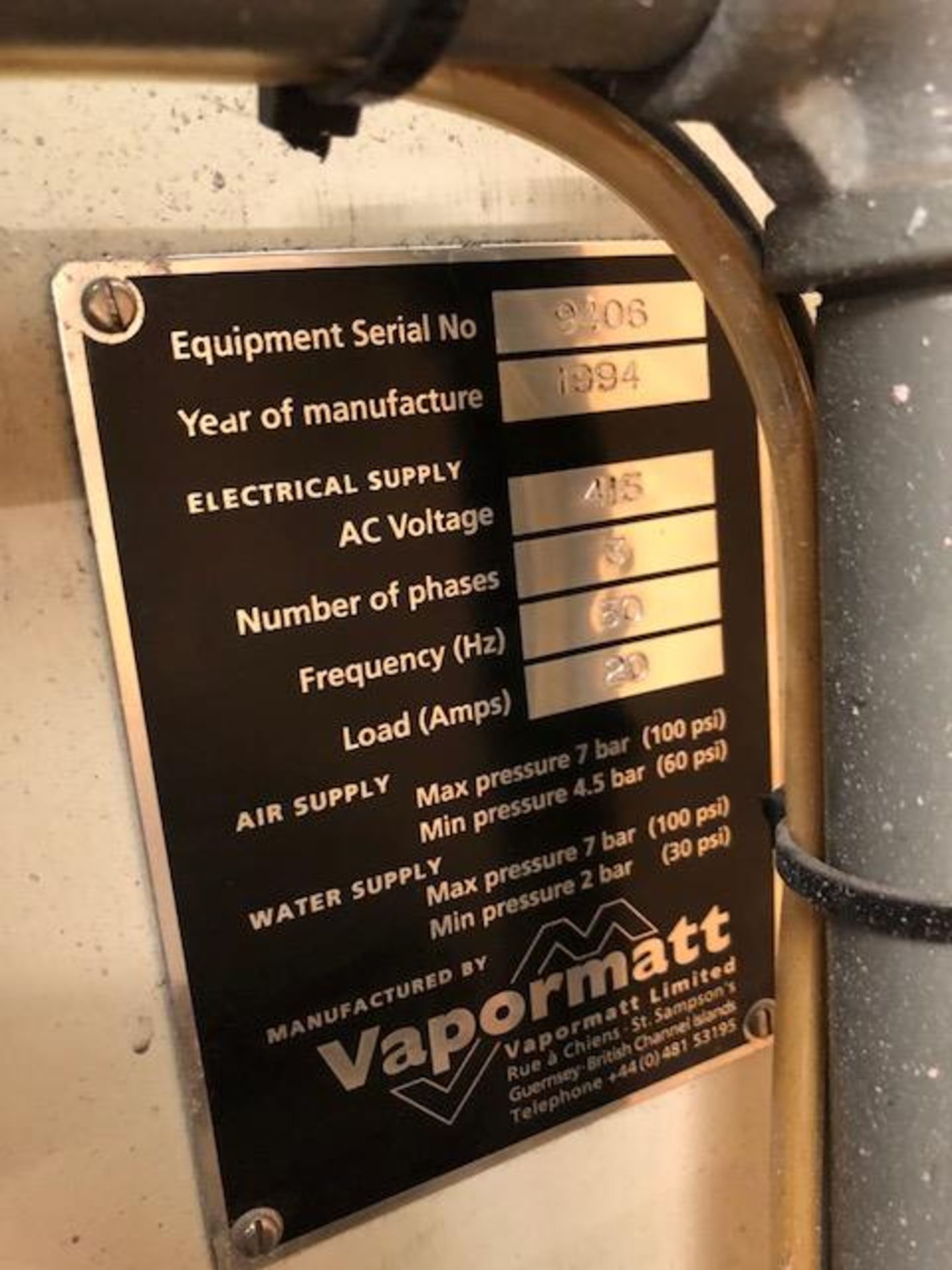 VAPORMATT VAPORMASTER 1010 wet blast cabinet s/n: 9406, Year: 1994 - Image 2 of 2