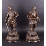 A large and impressive pair of Victorian spelter figures depicting classical warriors believed to be