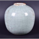 A 20th century Chinese celadon crackle glaze vase of squat oval form, unmarked to base, 23cm high.