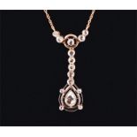 A yellow and white metal and rose-cut diamond drop pendant the pear-shaped rose-cut diamond of