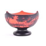 A red and black cameo glass Muller Freres bowl, Luneville. decorated with scenes of trees and lakes,
