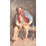 An early 20th century painting of a seated pipe smoker, signed 'J. V. Blaas' and dated 1902 to lower