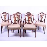 A set of six Edwardian mahogany Sheraton style dining chairs with pierced wheatsheaf splats, 2