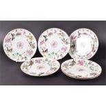 Six 19th century Canton Chinese famille rose plates decorated with flowers, butterflies and insects,