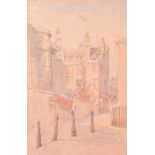 A 20th century watercolour of a street, indistinctly monogrammed and dated 1937 to lower left,