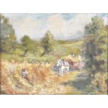 J. A. Hackley (20th century) haymaking on a late summer's day, impastoed oil on panel, signed in red