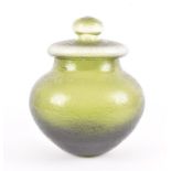 A 1960s Murano glass 'Corroso' green glass lidded jar probably by Venini, possibly designed by Carlo