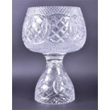 A large crystal glass vase a striking table centrepiece in two pieces, with a tapered baluster base,