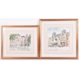 A pair of 20th century street scenes possibly signed Eva Welch-Webb watercolour, both framed and