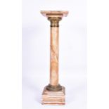A 19th century marble and brass mounted column torchere with square marble top raised on a