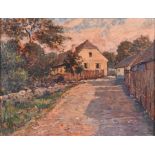 A 20th century Austrian depiction of a farm in the Pfeffenschlag municipality oil on board,