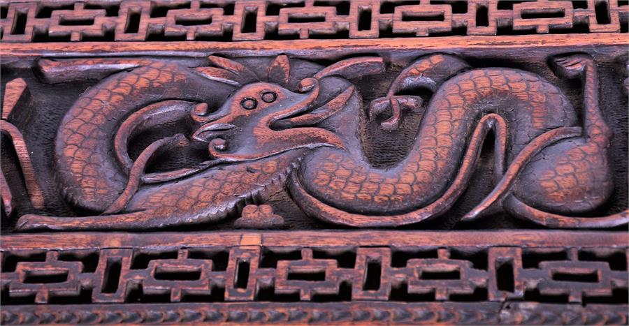 A late 19th / early 20th century Chinese hardwood writing table the rectangular top inlaid with - Image 4 of 6