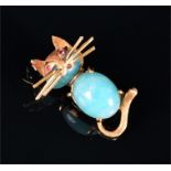 A mid to late 20th century Italian 18ct yellow gold, amazonite, and ruby brooch in the form of a