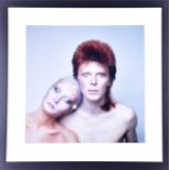 A framed and glazed photographic print of David Bowie and Twiggy from the 'Pin Ups' cover 49 x 49
