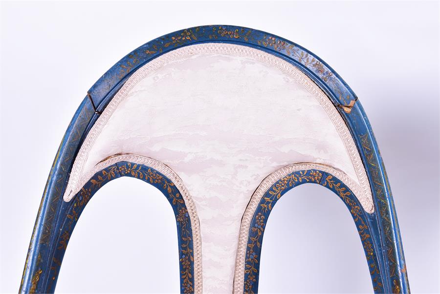 A pair of Victorian upholstered salon chairs in the chinoiserie taste each with blue and gilt - Image 2 of 4