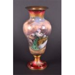A French Limoges Revival painted enamel vase by Roiby painted with a scene of a lady in a