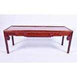 A Chinese hardwood rectangular low occasional table with single frieze drawer, 111cm wide x 43cm